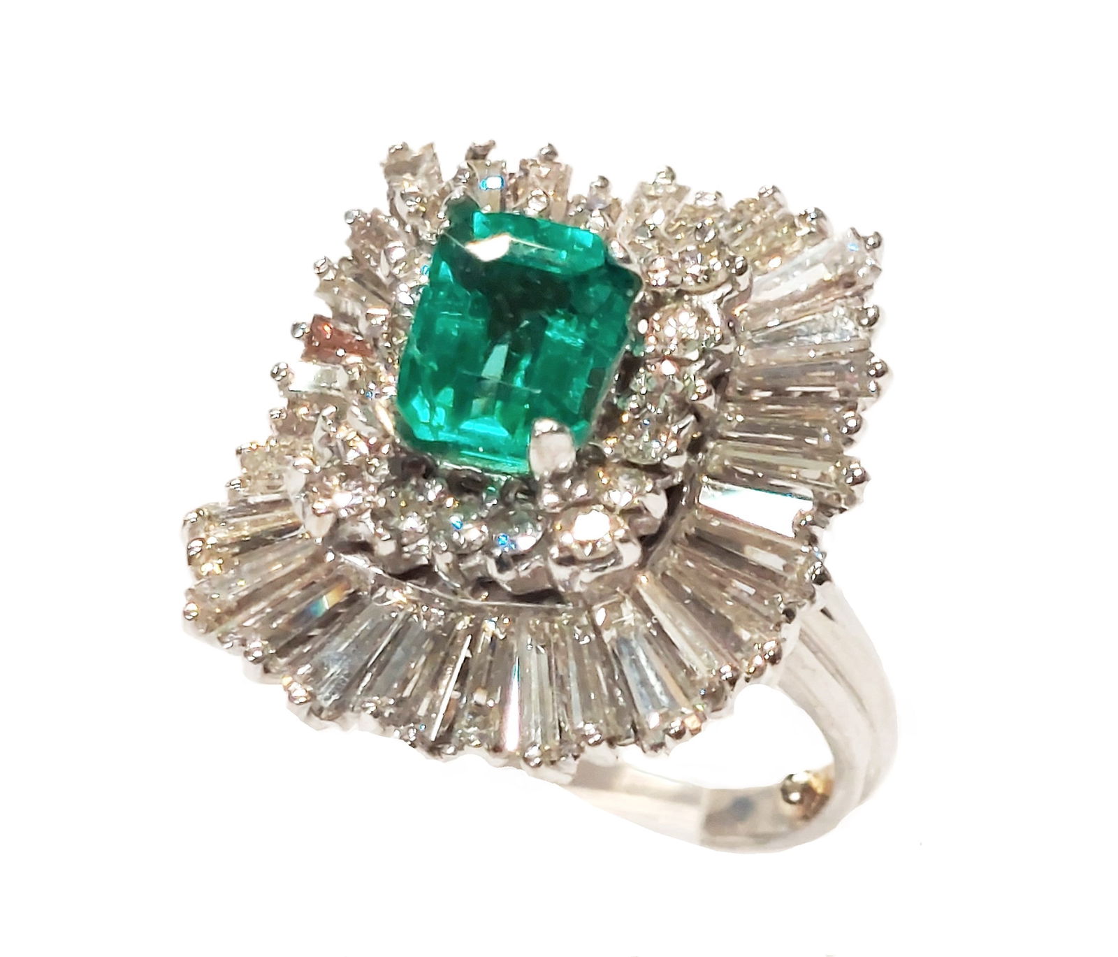 Exquisite 1.50ct Ultra Fine Emerald 3ctw Ultra Clean Diamond Platinum Midcentury Ballerina Ring (1 of 6)