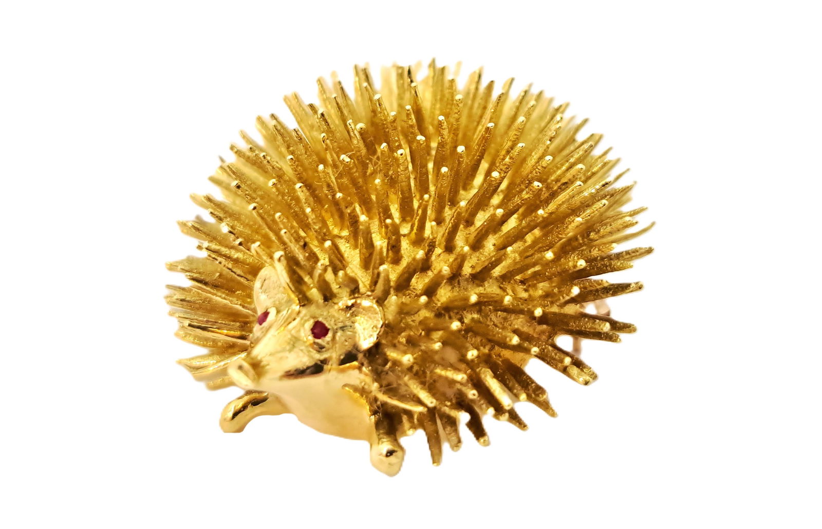 Vintage Hand Numbered Hedgehog Strongylocentrotus Purpuratus Ruby Eyed 14K Gold Brooch (1 of 6)