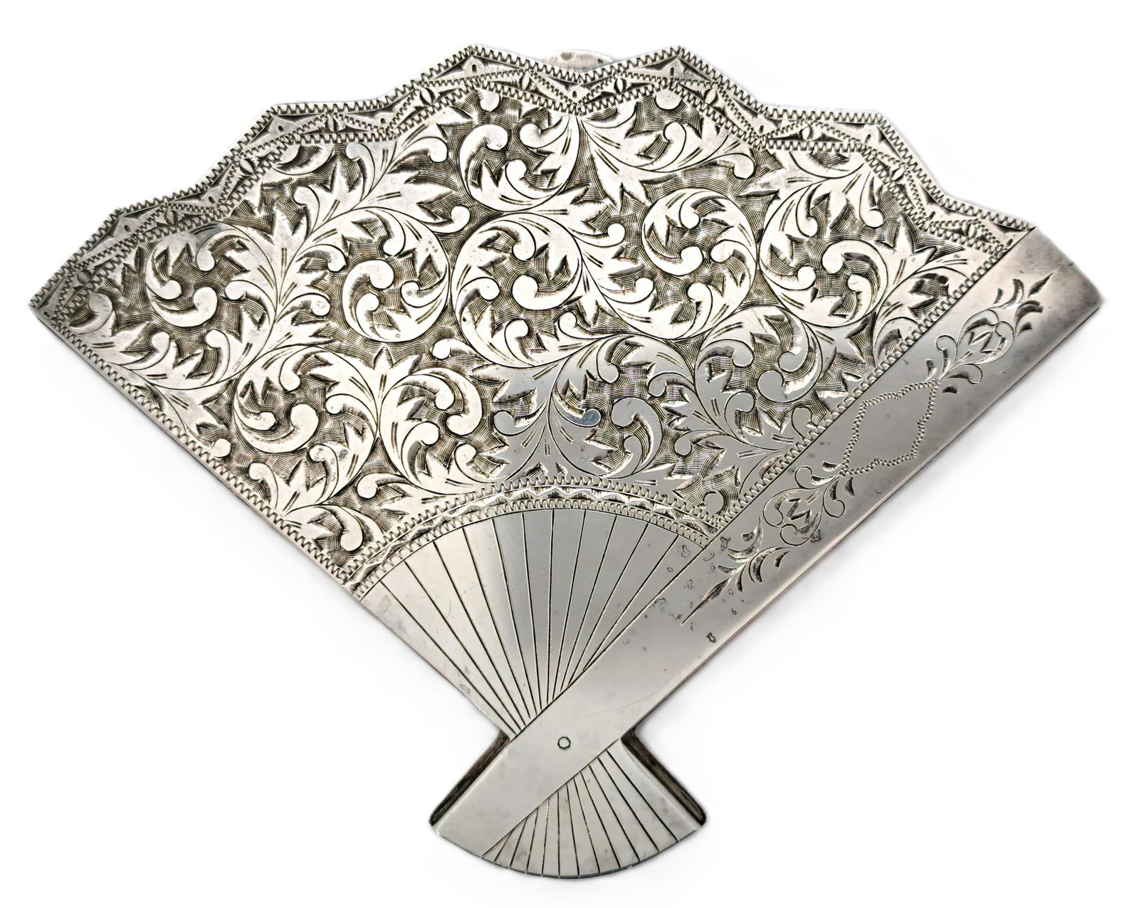 Unusual Fan Shaped 950 Fine Sterling Silver Vintage 1940s Compact and Mirror (1 of 6)