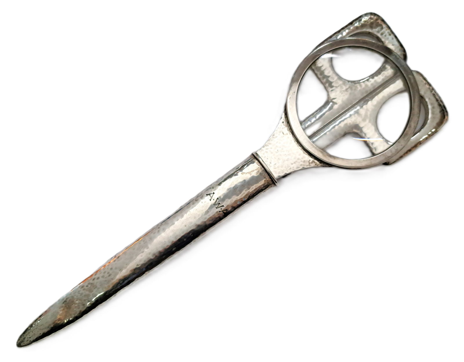 JF Fradley Sterling Silver Hand Hammered Art Deco Letter Opener Scissors Magnifying Glass w Sheath (1 of 9)