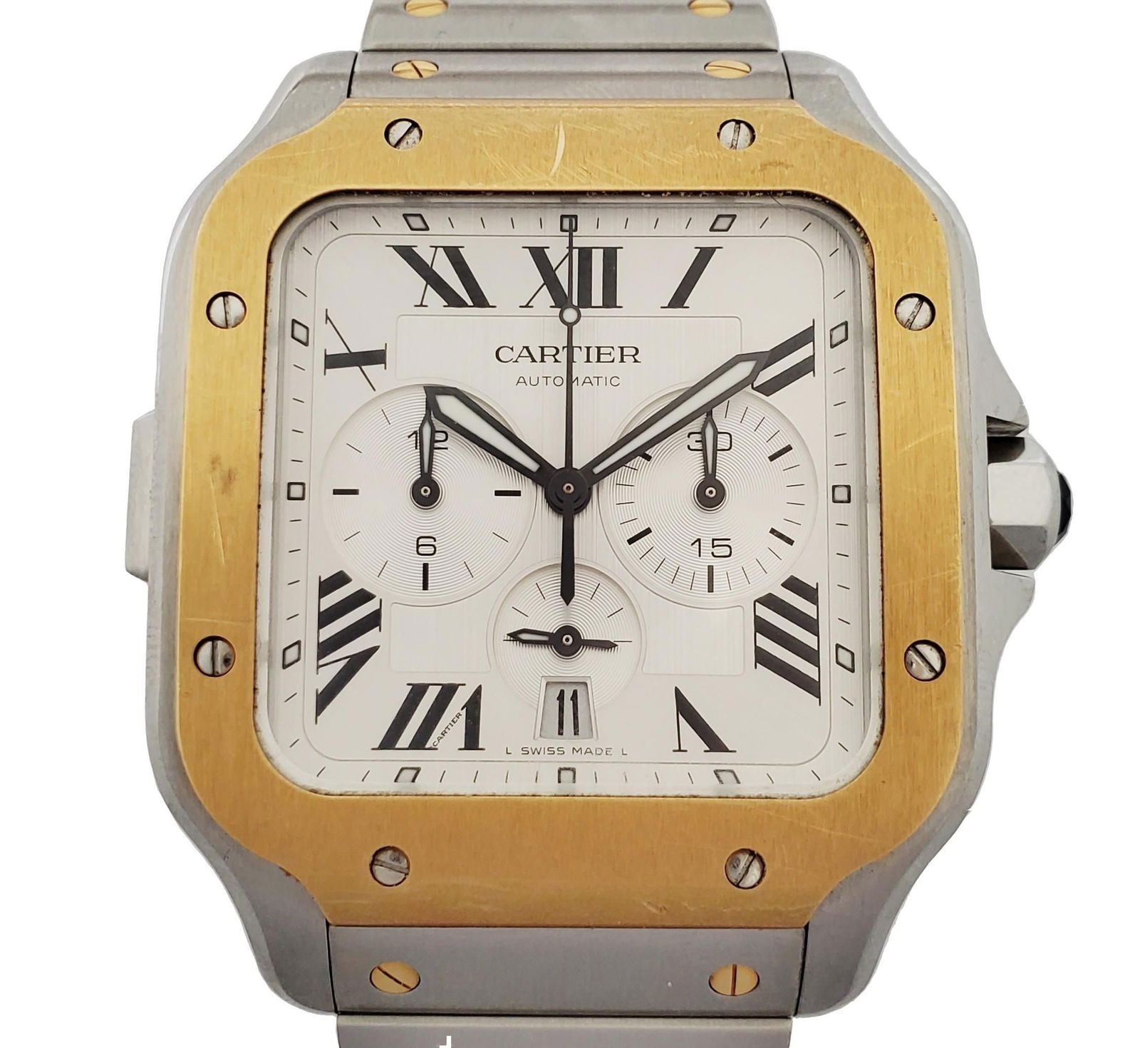 Cartier Santos 18k Gold SS Chronograph W2SA0008 Mens Watch Box Papers (1 of 7)