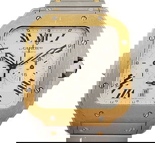 Cartier Santos 18k Gold SS Chronograph W2SA0008 Mens Watch Box Papers (1 of 7)