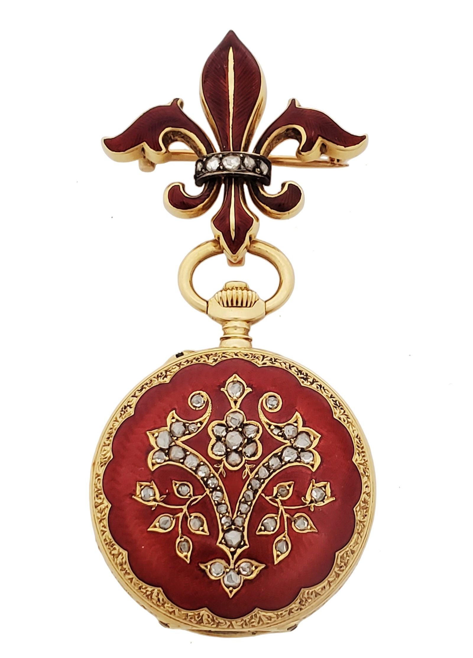 Rare Dufour 18k Gold Diamond Red Enamel Ladies Fancy Dial Working Chronometer Pocket Watch Fleur de (1 of 11)
