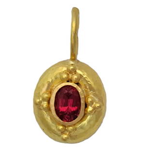 Elizabeth Locke 19k Gold Rubellite Tourmaline Ladies Hand Hammered Pendant w Tags: Described & Photographed By: AF HFA DT61984 NGDD Title: Elizabeth Locke 19k Gold Rubellite Tourmaline Ladies Hand Hammered Pendant w Tags Description:Elizabeth Locke 19k Gold Rubellite Tourmaline Ladi
