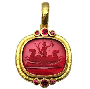 Elizabeth Locke Neptune Intaglio Venetian Glass Pink Spinel 19k Gold Hammered Enhancer Pendant: Described & Photographed By: AF HFA DT62077 NOODD Title: Elizabeth Locke Neptune Intaglio Venetian Glass Pink Spinel 19k Gold Hammered Enhancer Pendant Description:Elizabeth Locke Neptune Intaglio Ven
