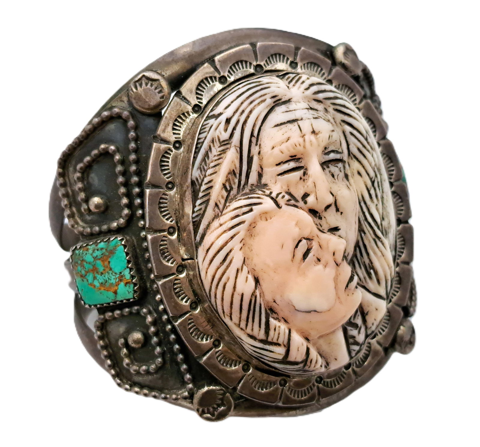 Massive Francisco Gomez Turquoise Lovers Sterling Silver Cuff Bracelet (1 of 8)