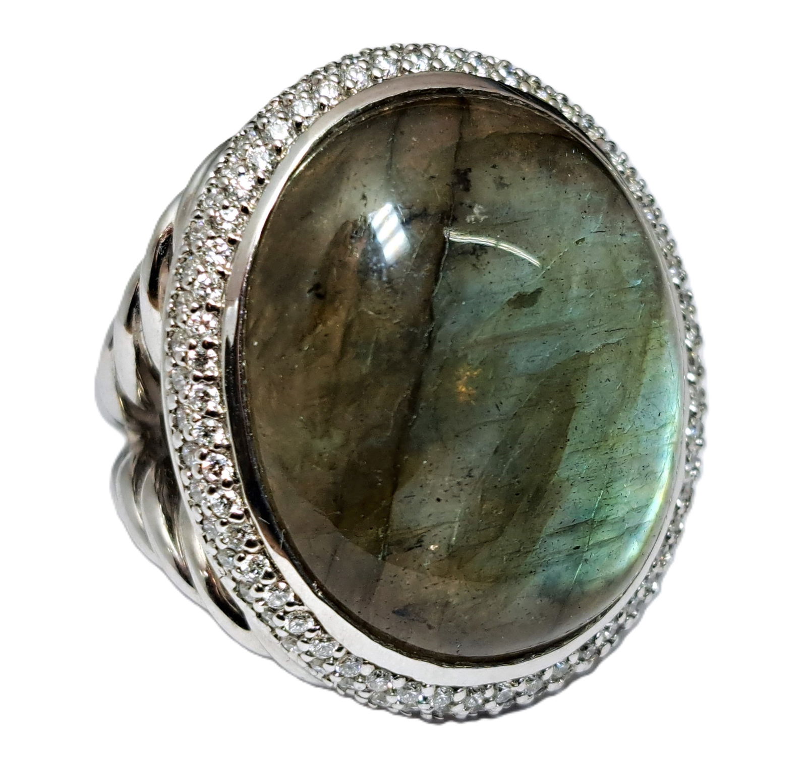 David Yurman Albion Labradorite Feldspar Diamond Huge 18k White Gold Ring (1 of 11)