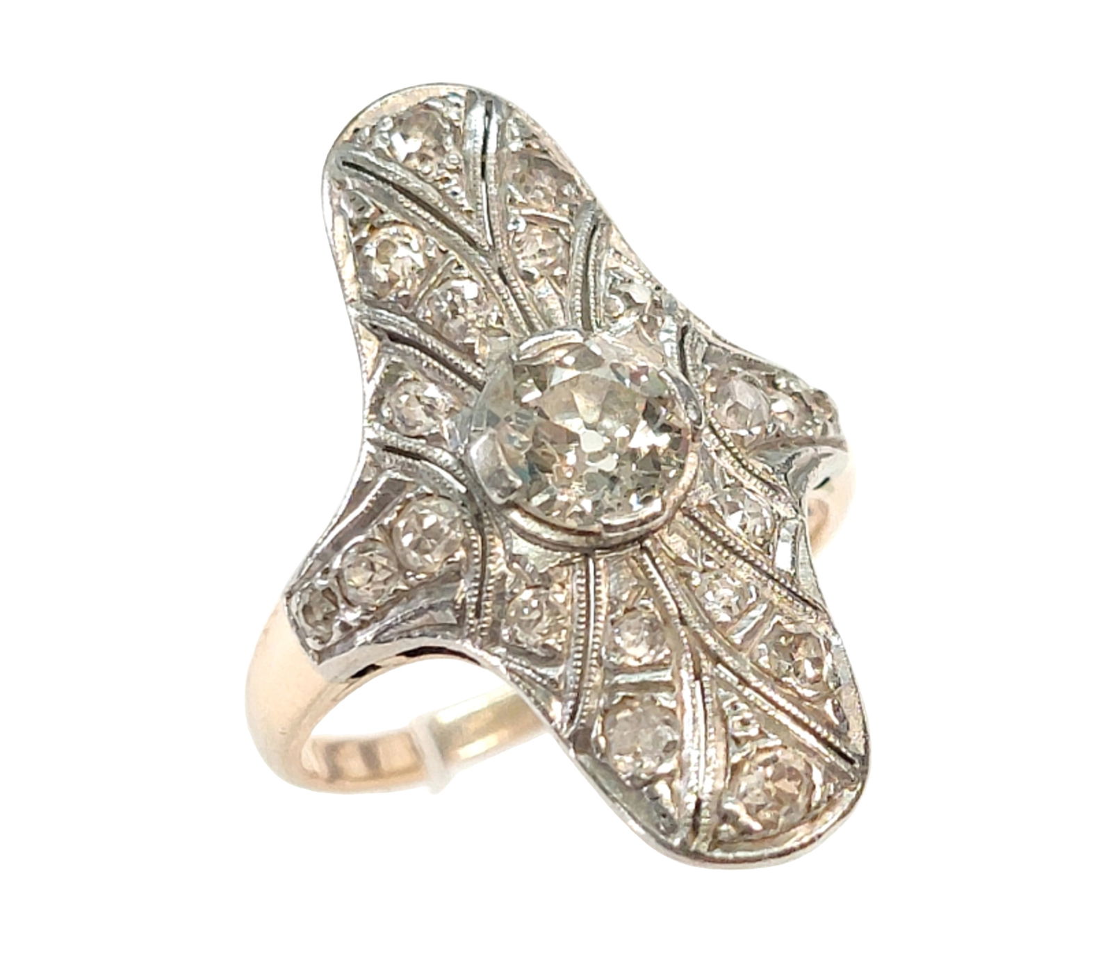 Approx. 0.64ct Old Euro Diamond in Edwardian Platinum Filigree Top on 14k Gold Antique Ring (1 of 8)