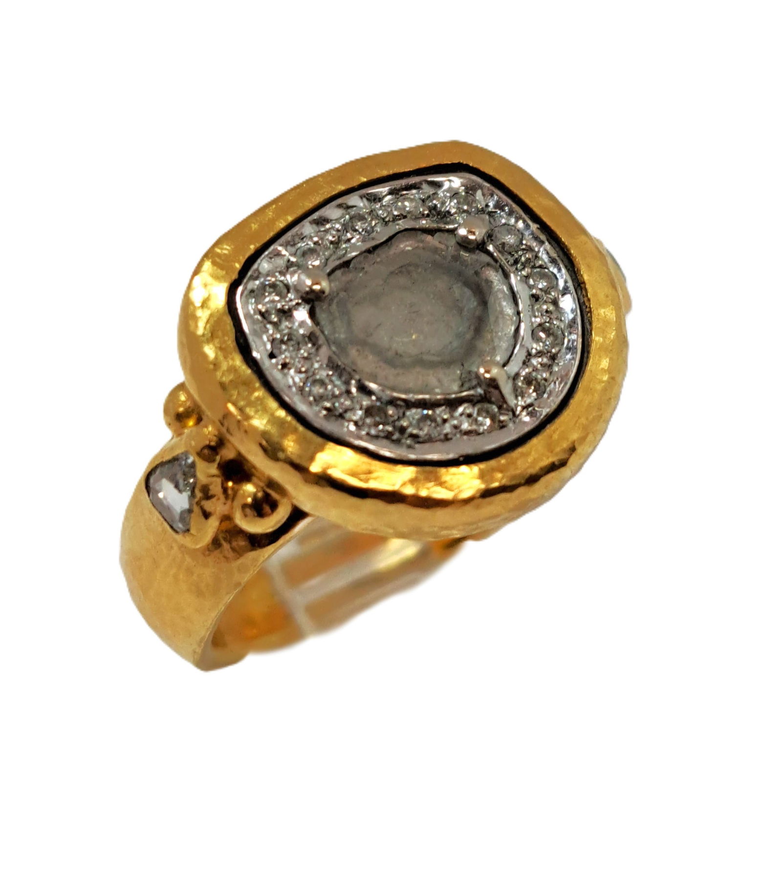 Gurhan Signed 24k Gold Muse 1.41ct Diamond Slice Ring W/ Rose Cut Accents Size 5: Described & Photographed By: Mike NFDDD 62401 Title: Gurhan Signed 24k Gold Muse 1.41ct Diamond Slice Ring W/ Rose Cut Accents Size 5 Description: This ring is one of a kind! Make it y