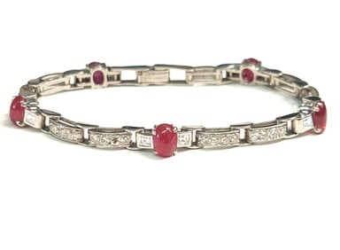 Unsigned Vintage Natural Ruby Fine Diamond 10% Irid Platinum Bracelet in the Style of Oscar Heyma
