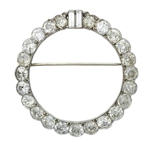 9.6ctw Old Euro Diamond Art Deco or Late Victorian Antique Platinum Irid Circle Brooch Pin