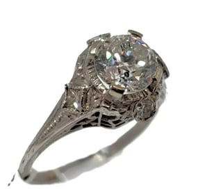 Antique Filigree Old Euro Diamond 14k White Gold 1.48ct Ring Size 5.5
