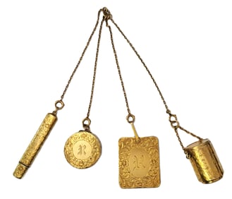 American Victorian Era 14k Gold Chatelaine Compact Pencil Nickel and Dime Holder Notepad