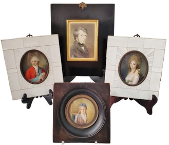 Heinrich Füger & Tischbein Antique Fine Miniature Portrait Painting Lot of 4 European Nobleman