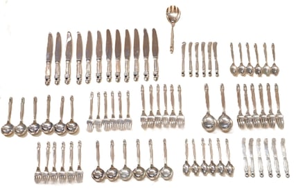 Georg Jensen 1915 Acorn Pattern Sterling Silver 75 Piece Set W/ Serving Pieces