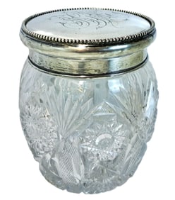 Dominick & Haff Sterling Silver Top Cut Glass Crystal Antique Vase Jar