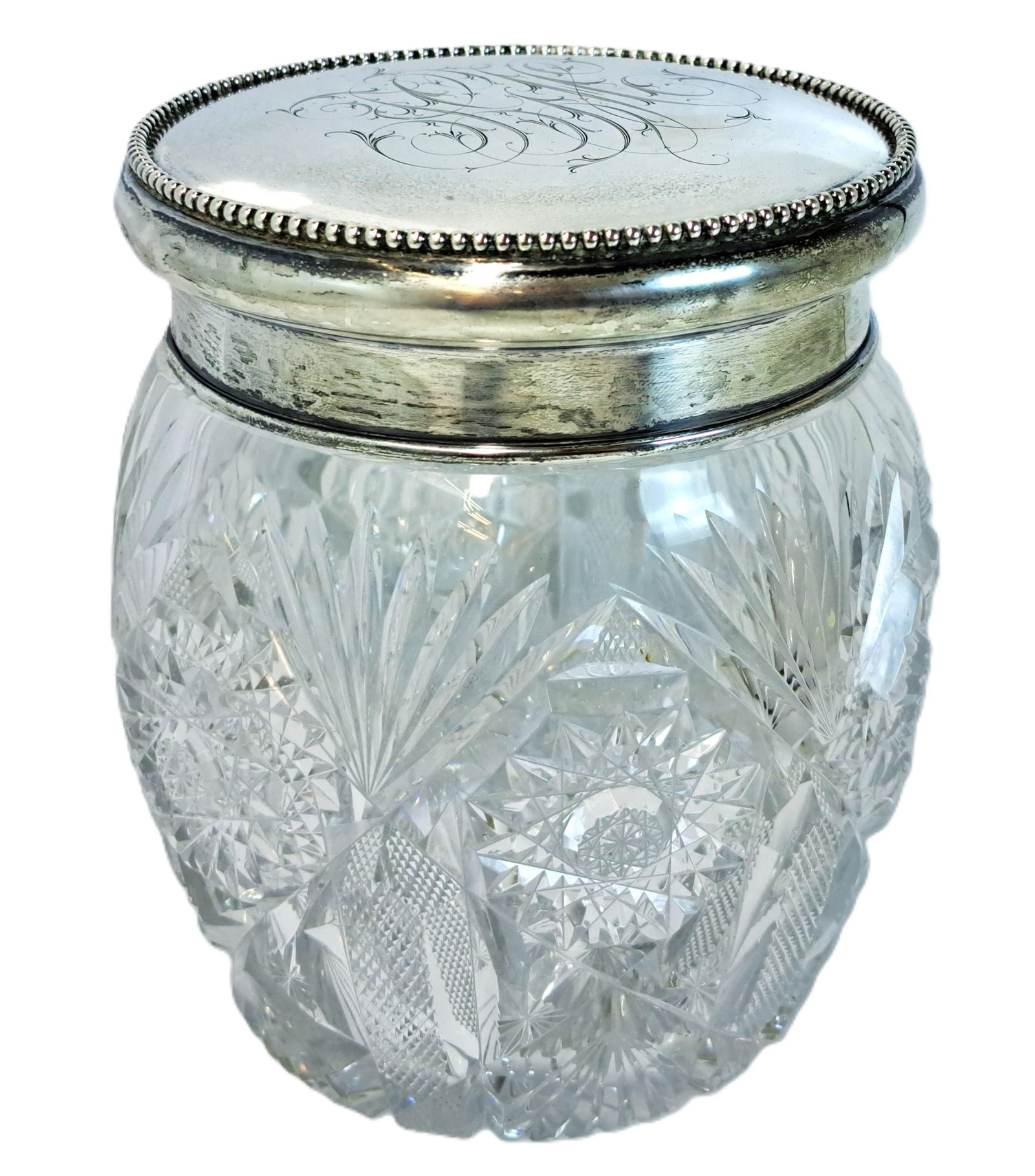 Dominick & Haff Sterling Silver Top Cut Glass Crystal Antique Vase Jar (1 of 9)