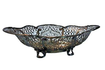 Extra Large Howard & Co NY Pierced Sterling Silver Antique Fruit Bowl Basket
