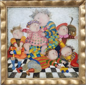 Orig Graciela Rodo Boulanger 1998 Mothers Day Paris Painting Expressionist Children 24.3 X 24.3in Si