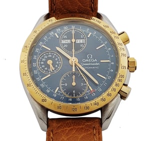 Omega Speedmaster Gold SS Chronograph Day Date Triple Calendar Mens Vintage Watch Papers Case