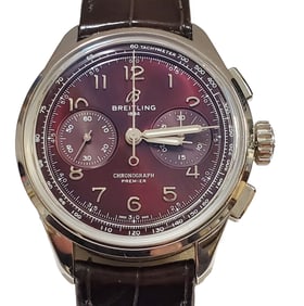 Breitling Premier AB0930 Burgundy Dial Chronograph Limited Edition Mens Watch Box Papers
