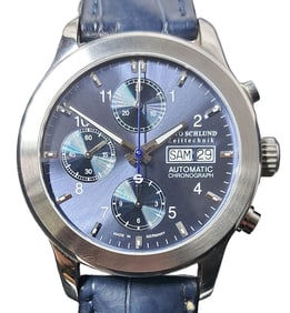 Otto Schlund Chronograph Automatic Mens Day Date SS Wrist Watch Box