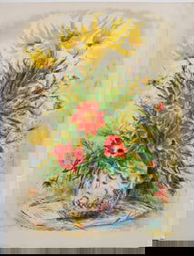 Pencil Signed Ira Moskowitz Artists Proof Floral Still Life Lithograph Print