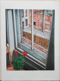 Henry Fonda Pencil Signed Geraniums Window View Lithograph Limited Edition