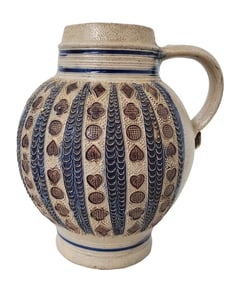 German Westerwald Salt Glazed Stoneware Pottery Jug