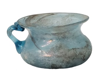 Roman Iridescent Teal Blue Glass Italian Handled Cup