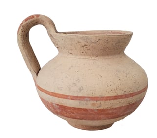 Etruscan Daunian Decorated Terracotta Pottery Handled Vessel