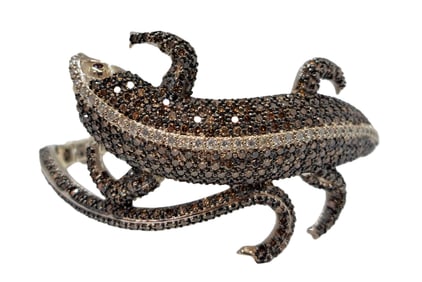 14k White Gold Approx. 6.65ctw Natural Earth Mined Diamond Lizard Croc Reptile Bracelet