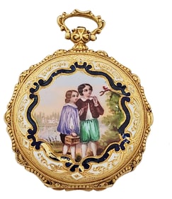 Patek & Co 18k Gold Enamel Cylinder Escapement 1860s Flipback Keywind Pocket Watch