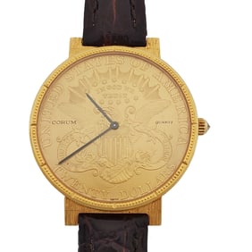 Gold Coin Corum 18k Gold Mens Working Vintage Wrist Watch