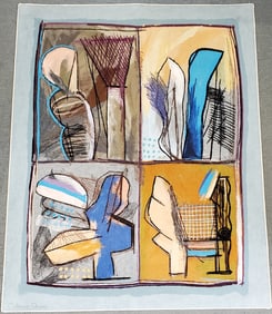 Orig Calman Shemi Textile Wool Felt Soft Painting Fabric Collage Israeli Circle Gallery Papers