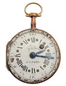 Unusual Circa 1760 Verge Fusee Solid Gold & Silver Keywind French Paste Antique Pocket Watch