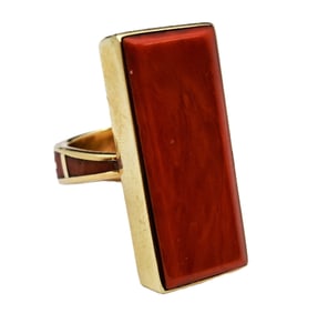 Ted Charveze Isleta Pueblo Fine Natural Coral Native American 14k Gold Ring