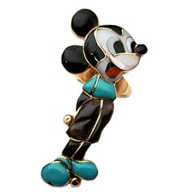 Ultra Cool Mickey Mouse Veronica Poblano Zuni Inlay Native American 14k Gold Ring