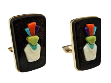 Don Supplee Large Multi Stone Coral Turquoise 14k Gold Clip Native American Earrings