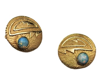 14k Gold Jesse Monongya Hopi / Navajo Natural Opal Signed Native American Earrings