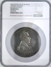 NGC Rare Second Reverse Andrew Jackson Peace Medal AU Details 76mm