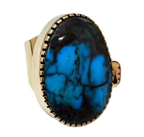 Huge Larry Golsh Pala Mission Cherokee Bisbee Turquoise Coral 14k Yellow Gold Ring Native American