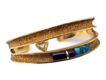 Charles Supplee Hopi French 18k Gold Diamond Turquoise Cuff Bracelet Native American
