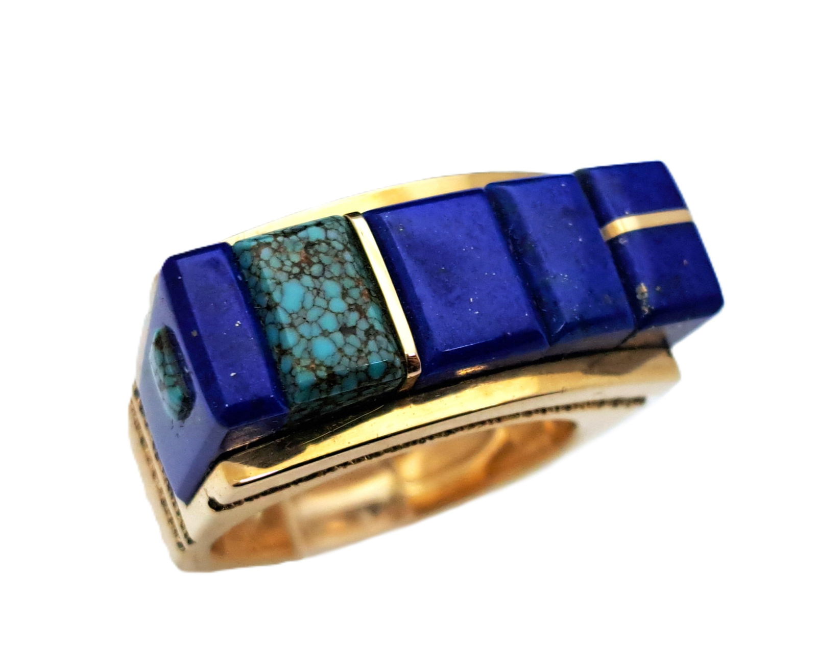 James Little Navajo 14k Gold Lapis Heavy Turquoise Inlay Ring Native American (1 of 6)