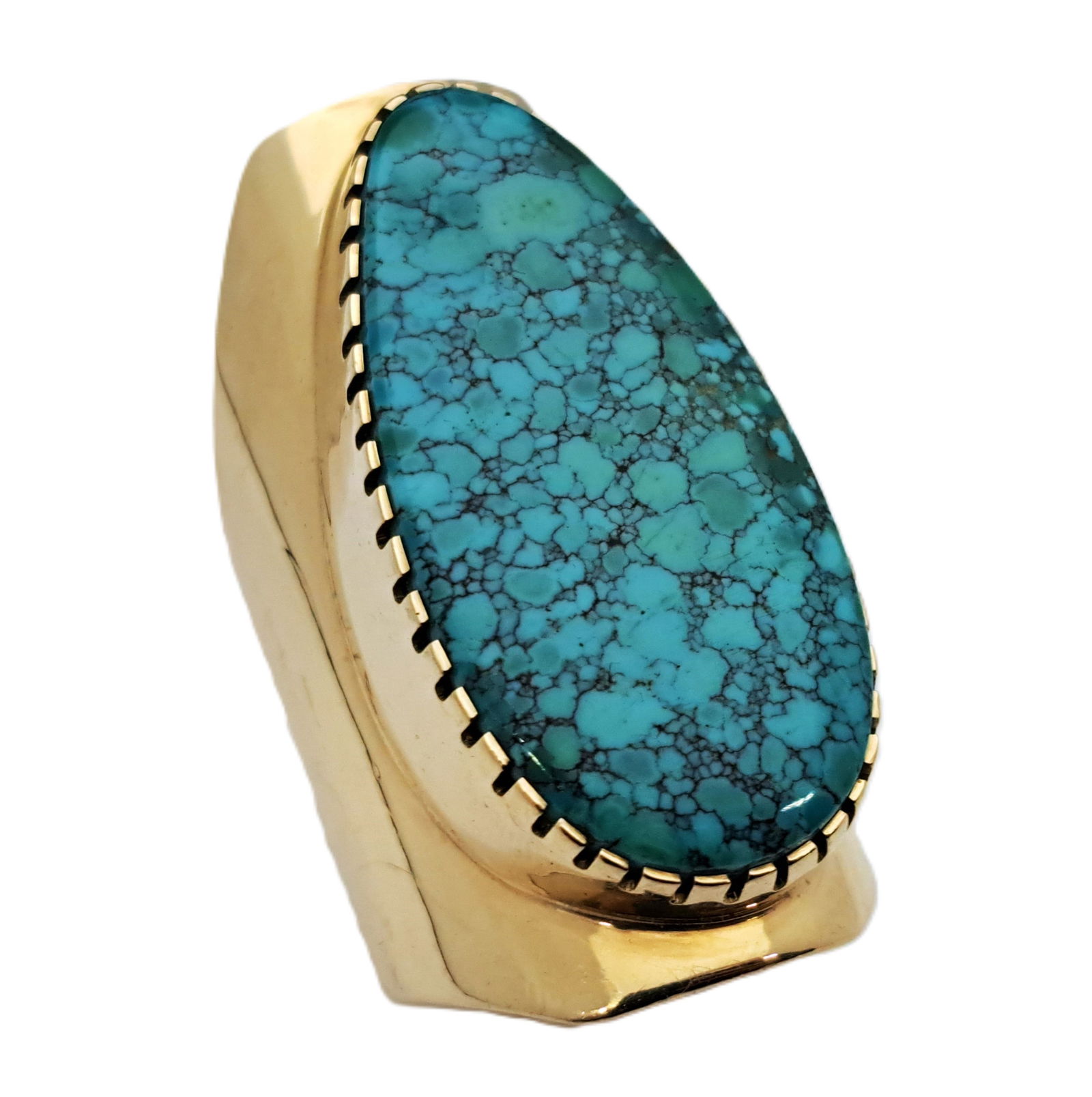 Larry Golsh Pala Mission Cherokee Lone Mountain 14k Gold Turquoise Ring Native American (1 of 5)
