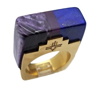 Charles Supplee French Hopi Lapis Charoite 14k Gold Hand Hammered Native American Ring