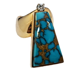 Pleasing Harvey Begay Diamond Turquoise Navajo Native American 14k Gold Ring