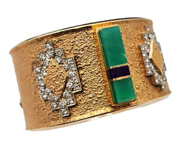 James Little 14k Gold Masterpiece Signed Diamond Navajo Native American Cuff Bracelet