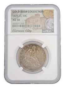 AU NGC Scarce 1875 CC Seated Liberty 50c Half Dollar Gold Rush Collection Silver Coin Carson City