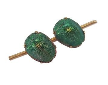 Antique Egyptian Revival Genuine Scarab Beetle 14k Gold Victorian Era Bar Pin